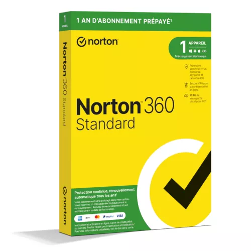 Norton 360 Standard 2026 | Renouvellement automatique | 1 Appareil | 1 An | Téléchargement