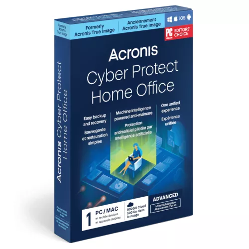 Acronis Cyber Protect Home Office Advanced 2026 | 1 Appareil | 1 An | 500 Go de stockage dans le cloud  | Téléchargement