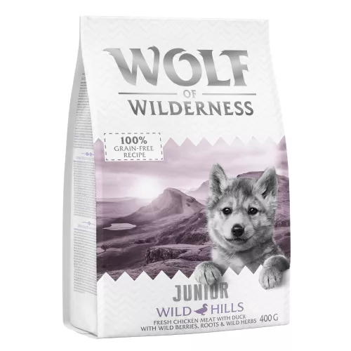 400g Wolf of Wilderness Junior Wild Hills, canard sans céréales - croquettes pour chien
