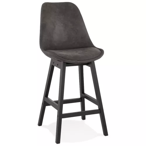 Tabouret snack mi-hauteur 'ASPEN MINI' en microfibre grise et pieds en bois noir
