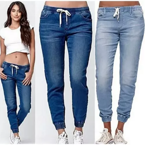 Jeans Femme Lacé Lavé Close-Up Bloomer Personnalité Mode Casual - FUNMOON - Slim - Bleu Bleu Femme