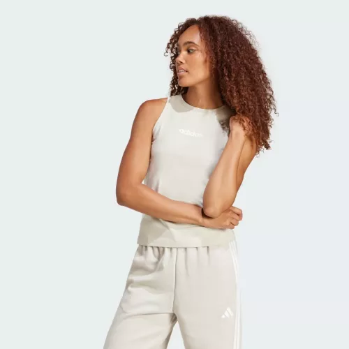 Adidas Débardeur slim coton Essentials Linear Beige / White Femmes S
