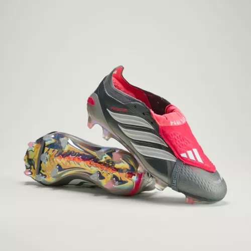 Adidas Chaussure de football PREDATOR ELITE languette rabattable Terrain souple Unisexe Iron Metallic / Cloud White / Lucid Red 43 1/3