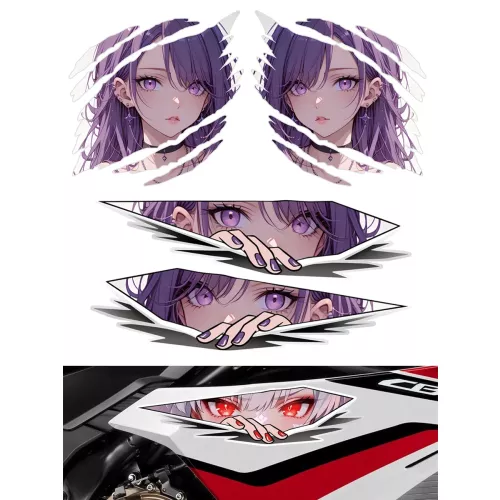 4 pièces/ensemble Anime beauté yeux regardant autocollants de voiture réfléchissants décor Moto Auto Moto carrosserie décalcomanies accessoires pour H