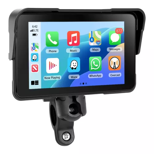 Podofo Moniteur Moto 5'' Carplay Android Auto Écran Intelligent BT Étanche IP68 Réglage de la Luminosité Lecteur Moto