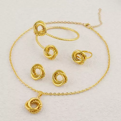 Nouvelle mode en acier inoxydable couleur or cercles imbriqués chiffres romains ensembles de bijoux femmes 4 pièces ensemble de bijoux étanche cadeau