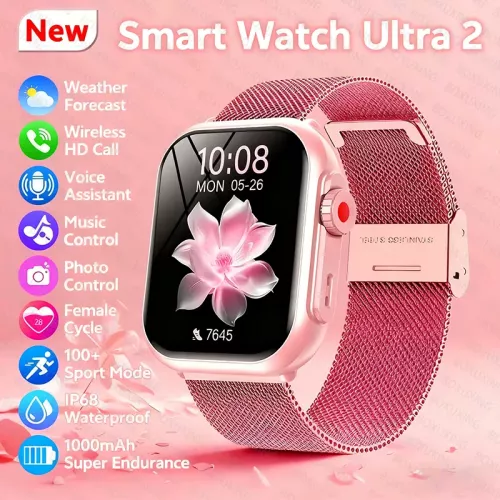 2025 mode femmes montre Ultra2 SE montres intelligentes 1000mAh 1.85 ″AMOLED plein écran tactile BT appel Smartwatch pour Android IOS dames