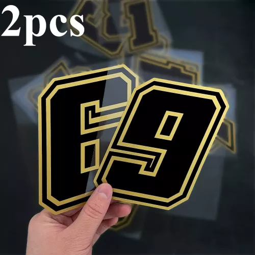 2 autocollants moto en vinyle auto-adhésifs à chiffres arabes dorés pour carénage avant, réservoir de carburant, panneaux latéraux et casque de scoote