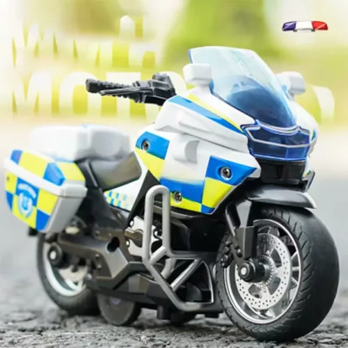 Modèle de voiture en alliage, moto extractible, Locomotive pour hommes, voiture de Police avec véhicules de Simulation de lumière et de musique, jouet