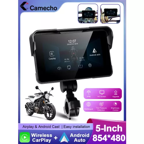 Camecho 5 pouces Portable numérique Moto tableau de bord GPS Moto Navigation écran d'affichage sans fil CarPlay Moto Android Auto