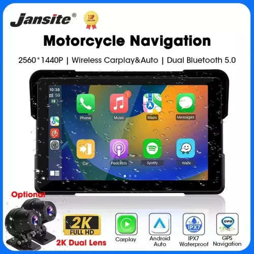 Jansite – écran de navigation GPS sans fil pour moto, 5/7 pouces, Carplay, Android Auto, IPX7, moniteur portable pour Moto