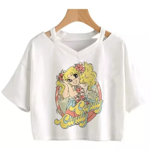 Candy Candy hippie yk2 vintage crop top fille vintage trash mode coréenne vêtements esthétiques t-shirts