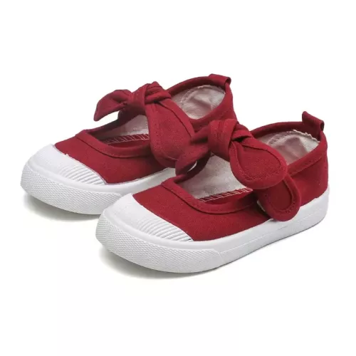 Style coréen mode enfants mode filles toile chaussures polyvalent arc bébé enfants chaussures décontractées Simple classique couleur bonbon noeud papi