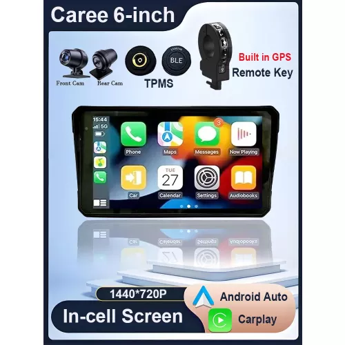 6 pouces écran moto Navigation GPS sans fil CarPlay Android Auto moto GPS moteur DVR moniteur TPMS en option
