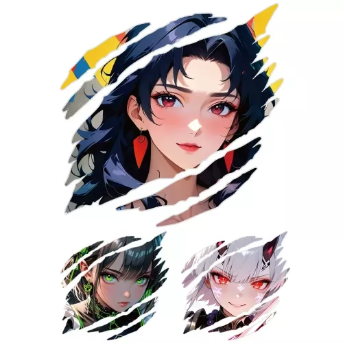 1 paire Anime fille regardant autocollant de voiture réfléchissant Moto Scooter Moto corps pare-brise réservoir de carburant casque vinyle décalque ac