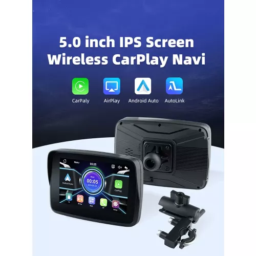 EKIY sans fil CarPlay Moto 5.0 pouces Portable numérique Moto tableau de bord GPS Navigation écran d'affichage Android Auto moniteur