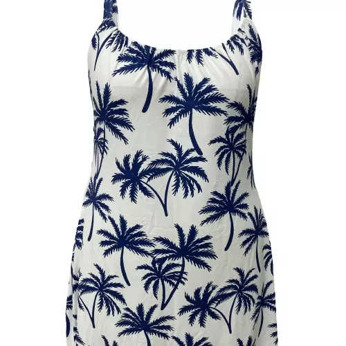 Robe à imprimé tropical grande taille à la mode - Mélange de polyester extensible sans manches lavable en machine - Robe grande taille parfaite pour V