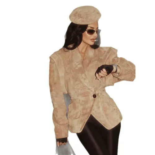 Talenza Vintage marron daim veste femmes mode solide col en V à manches longues poche revers simple bouton manteau mode rue vêtements d'extérieur