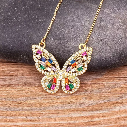 Nidin Design de mode chanceux papillon pendentif femme strass brillant déclaration cristal collier ras du cou pour femme cadeau de mariage