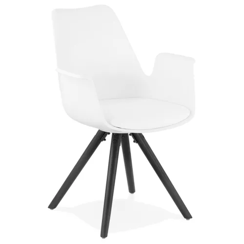 Chaise avec accoudoirs 'ZALIK' blanche avec pieds en bois noir