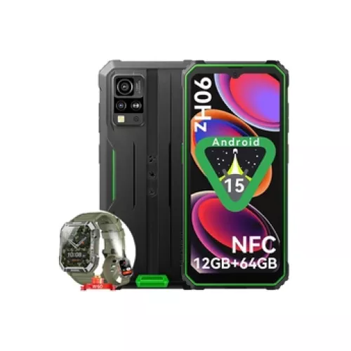BV4800 SE Téléphone Portable Incassable,Android 15 Smartphone 12Go+64Go,6.56 HD+ 90Hz,Dual SIM 4G Vert avec Smartwatch Blackview W60