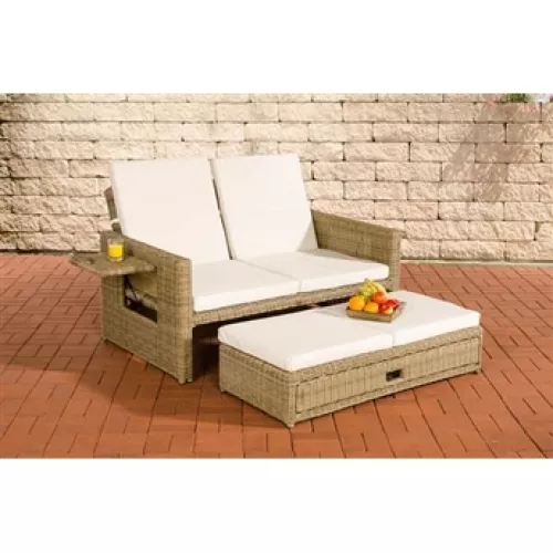Canapé d'extérieur Clp Trading Sofa Ancona 5mm en polyrotin rond , Nature/Blanc crème