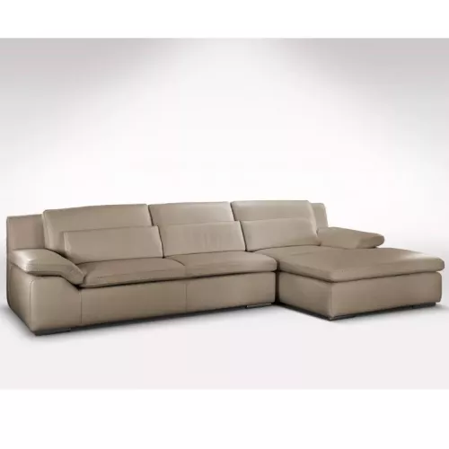 Canapé d'angle grande méridienne en cuir haut de gamme italien standard Taupe - Cuir deluxe Angle droit