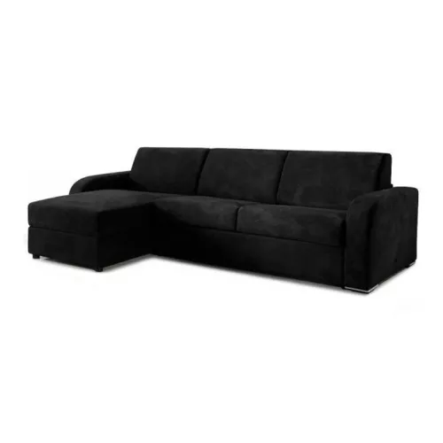 Canapé lit d'angle avec coffre réversible en tissu microfibre Noir - Tissu microfibre 4 places - lit 120 cm