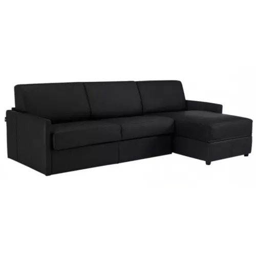Canapé d'angle convertible en cuir avec coffre de rangement accoudoirs fins Noir - Cuir deluxe 6 places - lit 160 cm