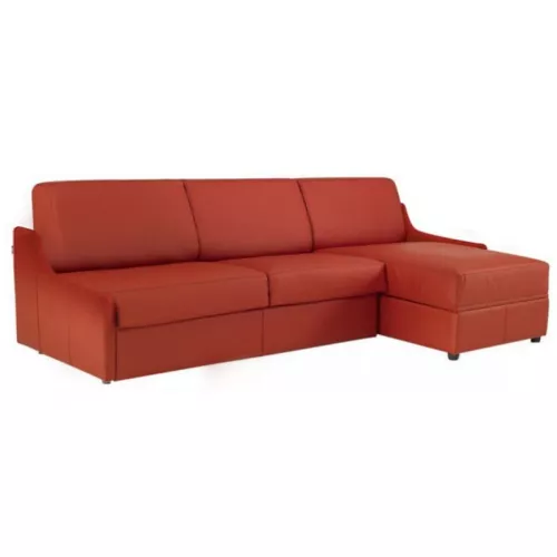 Canapé lit d'angle réversible accoudoirs extra plats en cuir Rouge - Cuir deluxe 5 places - lit 140 cm
