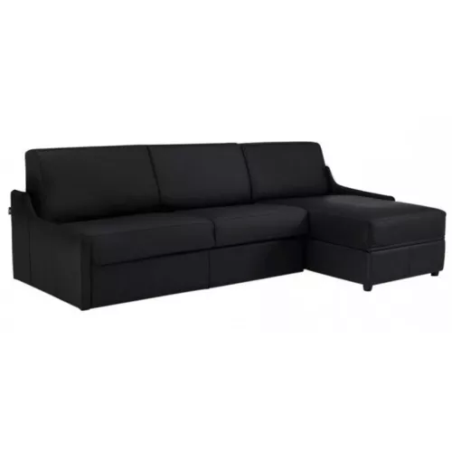 Canapé lit d'angle réversible accoudoirs extra plats en cuir Noir - Cuir deluxe 5 places - lit 140 cm