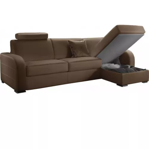 Canapé d'angle convertible réversible en cuir Taupe - Cuir deluxe 5 places - lit 140 cm