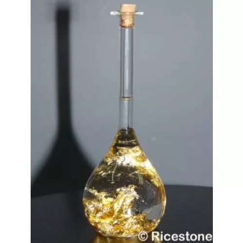 9c) Bouteille de paillettes et feuilles d'or Hauteur 11 cm