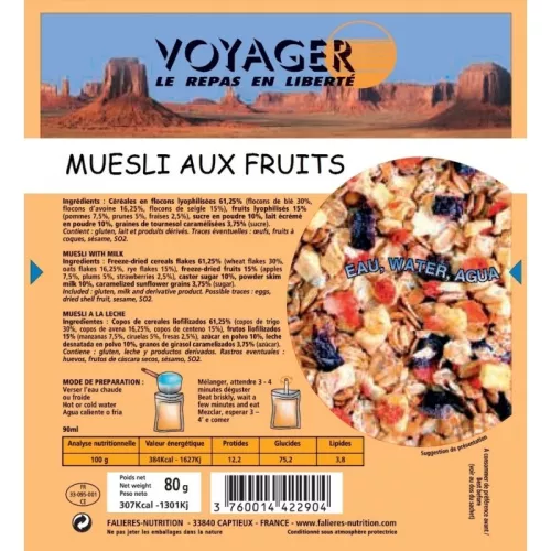 Repas lyophilisé Voyager Muesli fruits rouges 80g