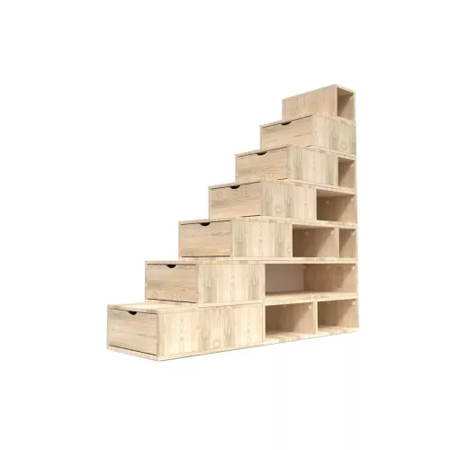 Escalier cube de rangement hauteur 175 cm - Brut (sans vernis)