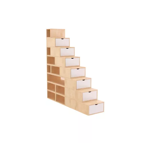 Escalier Cube de rangement hauteur 200 cm - Vernis naturel/Blanc