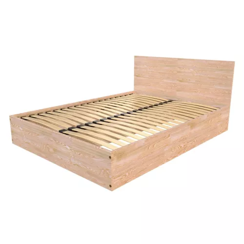 Lit coffre 2 places en bois avec tête de lit - 140x200 - Brut (sans
