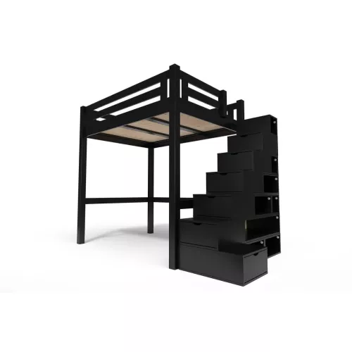 Lit Mezzanine adulte bois 140x200 Alpage hauteur réglable + escalier