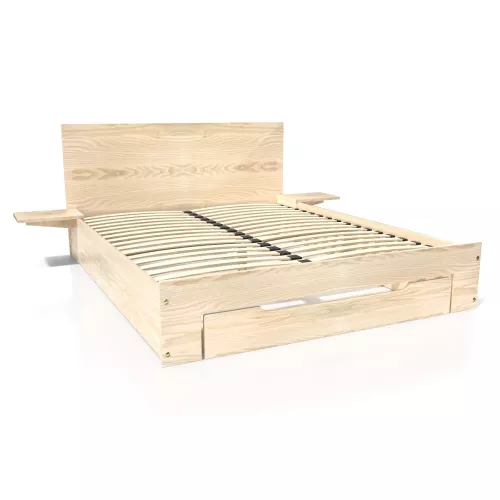Lit 140x190 Happy 2 places bois avec tiroir et chevets amovibles -
