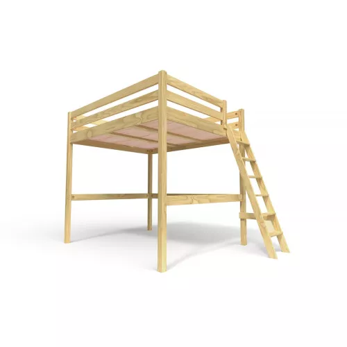 Lit mezzanine 2 places bois Sylvia 160x200 échelle inclinée - Miel