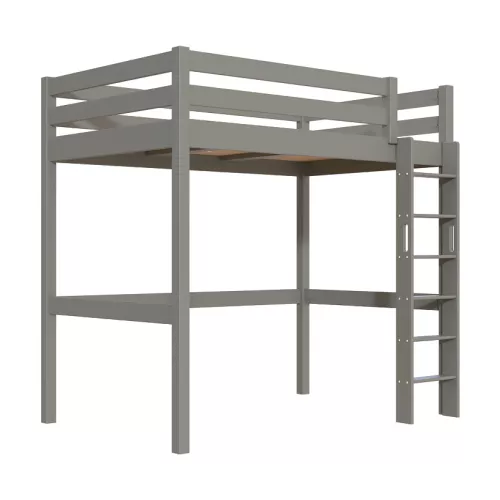 Lit en hauteur 1 place bois Sylvia 120x190 échelle droite - Gris