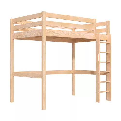 Lit en hauteur 1 place bois Sylvia 120x200 échelle droite - Brut (sans