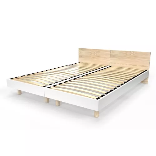 Lits jumeaux bois massif avec têtes Twin - 80x190 - Vernis