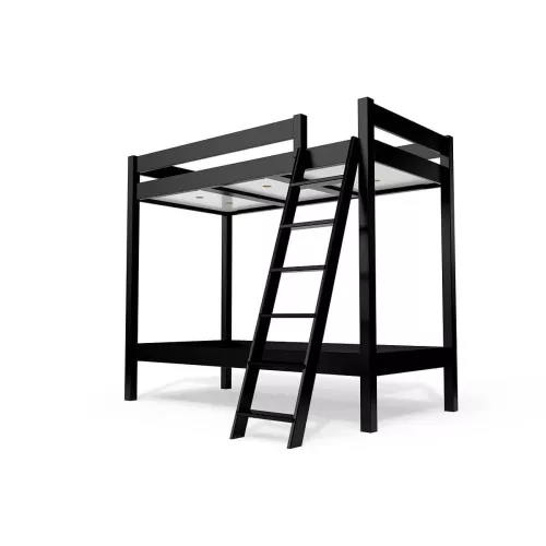 Lit superposé 2 places 90x190 échelle inclinée bois ABC - Noir