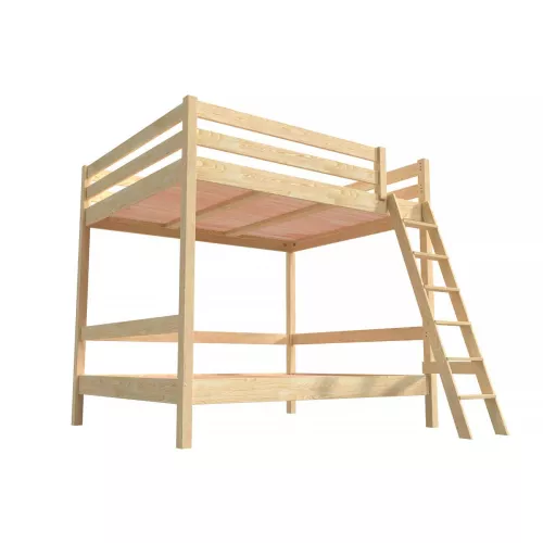 Lit double superposé Sylvia 140x200 avec échelle - Brut (sans vernis)