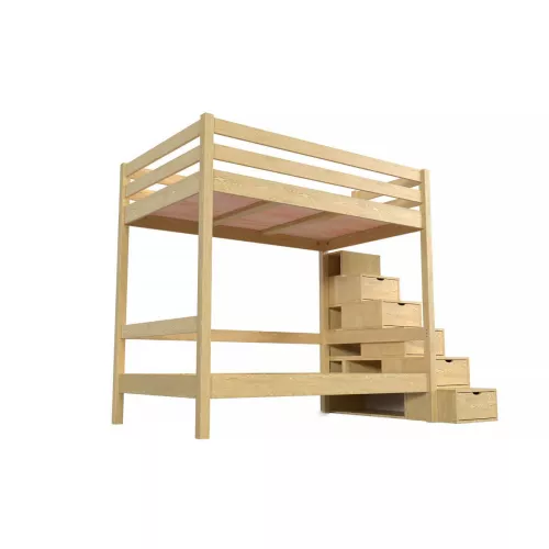 Lit superposé double 120x200 escalier de rangement Sylvia - Miel