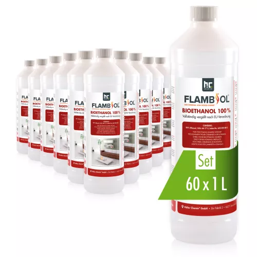 60 x 1 L FLAMBIOL® Bioéthanol Ultra Pur 100 % en bouteille pour Cheminées de Tab...