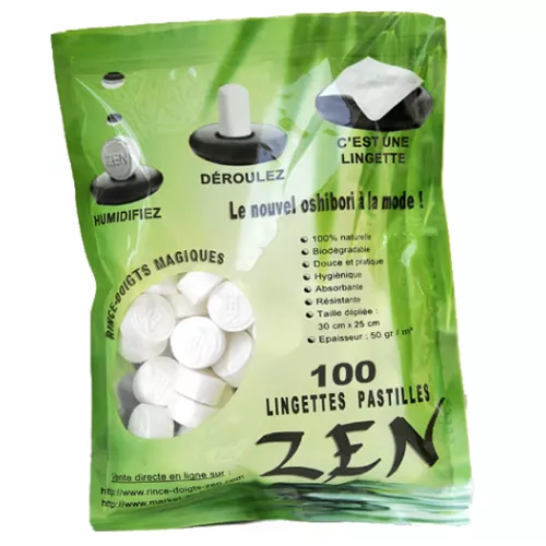 100 lingettes en pastille Coin Tissu ® rince-doigts ZEN ®