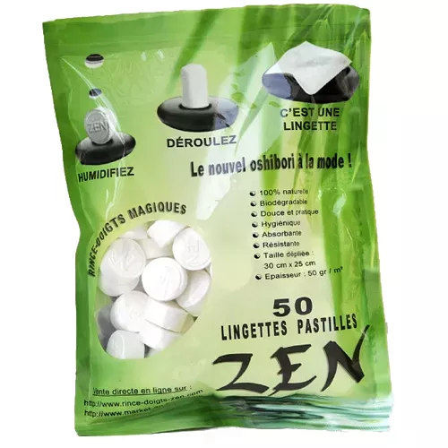 Le rince-doigts ZEN ® en sachet de 50 lingettes magiques.