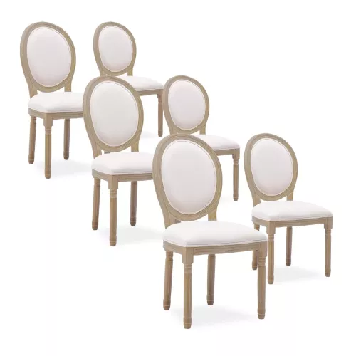Lot de 6 chaises médaillon Louis XVI tissu Beige